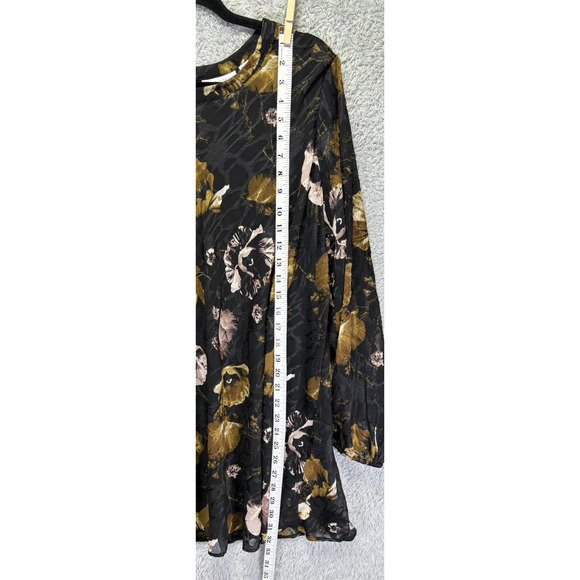 Susan Graver 1X Top Black Gold Floral Chiffon Long Balloon Slv Textured Boho - Picture 5 of 11